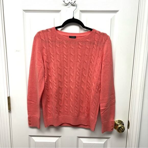 Talbot Woman’s Cable Knit Sweater, Wool Blend, Coral Pink, Size L - Picture 1 of 6